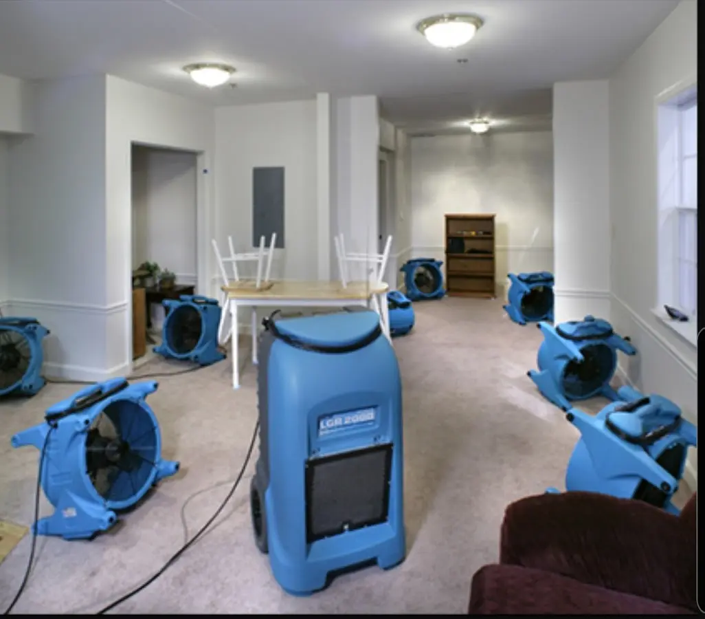 Air movers and dehumidifier setup for Water Damage Restoration in Hercules